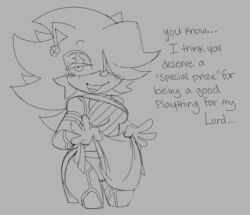 1girls bandage black_and_white blush breasts creepypasta dialogue dress_lift eyebrows female female_focus female_only genderswap genderswap_(mtf) hedgehog lingerie mobian_(species) no_color rule_63 sonic.exe_(series) sonic_(series) talking_to_viewer upskirt x yokubo_(sonic.exe)