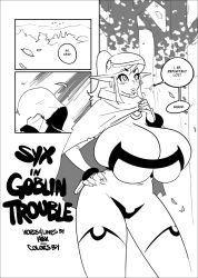 big_breasts black_and_white comic comic_page elf elf_ears elf_female english_text hexcomics huge_breasts manaworld syx text