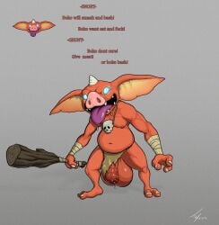 big_balls big_head bokoblin club english_text foreskin horn monster non-human non-human_only red_skin solo standing tears_of_the_kingdom the_legend_of_zelda toby_art tongue_out weapon