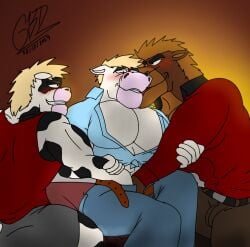 big_pecs blonde_hair bovine brother_and_brother cleavage cuntboy family fingering gay_incest giovannidrawing horse intersex jeans muscles open_shirt open_topwear uncle unzipped_pants