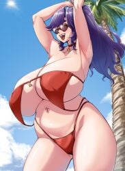 1girls beach big_breasts bikini breasts busty chae_(moe568882) curvaceous curvy curvy_body curvy_female curvy_figure female huge_breasts large_breasts moe568882 mole mole_under_mouth original original_character ponytail purple_hair red-tinted_eyewear sunglasses tinted_eyewear voluptuous