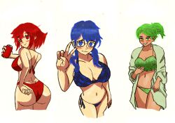 blue_eyes blue_hair boobs green_eyes green_hair ketrita red_eyes red_hair swimsuit