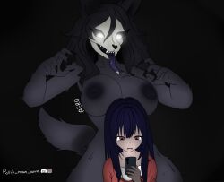 anthro big_ass big_breasts big_butt black_body black_fur black_hair canid canine d-class fur furry furry_only furry_tail glowing_eyes highres horror huge_ass huge_breasts jumpscare polish_man_aero scary scp scp-1471 scp-1471-a scp_containment_breach scp_foundation skull skull_head white_eyes