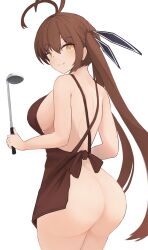 apron apron_only b6 brown_hair dat_ass girls'_frontline m14_(girls'_frontline) naked_apron twintails yellow_eyes