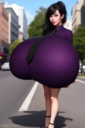 ai_generated black_hair blouse bra breast_focus breasts breasts_bigger_than_head breasts_bigger_than_torso deep_cleavage earrings enormous_breasts female gigantic_breasts heavy_breasts high_heels human hyper hyper_breasts light-skinned_female light_skin maggie_bluxome_(artist) massive_breasts necktie pale_skin ponytail secretary stable_diffusion top_heavy_breasts upper_body very_long_hair violet_eyes