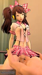 1boy 1girls 3d cowgirl_position hands_on_hips kujikawa_rise nobodyrly_(artist) on_bed persona persona_4 sfm