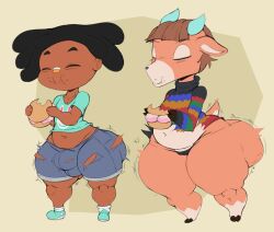 1boy 1girls accidental_exposure animal_crossing animal_crossing_new_horizons animal_crossing_new_leaf anthro ass ass_expansion balls belly_expansion both_sexes_in_same_situation bottom_heavy bottomless bulge cellulite cushion_(purple_yoshi_draws) female femboy goat huge_ass huge_thighs human humiliation hyper_ass hyper_thighs male nintendo partially_clothed pashmina_(animal_crossing) purple_yoshi_draws sandwich shortstack shortstack_femboy thick_ass thick_thighs torn_clothes transformation_food wardrobe_malfunction