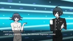 2boys black_clothing black_hair blue_eyes closing_argument closing_argument_(danganronpa) clothed_male clothed_male_nude_male cyles_cinning danganronpa danganronpa_v3 detective emo_boy eyeliner fully_clothed gay kokichi_ouma light-skinned_femboy light-skinned_male light_skin nude_male ouma_kokichi pale pale-skinned_femboy pale-skinned_male purple_eyes purple_hair saihara_shuuichi shuichi_saihara standing straight_hair white_male