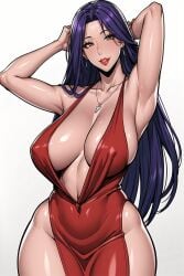 1girls ai_generated areolae bishoujo_senshi_sailor_moon clothing dress female_focus female_only huge_breasts large_breasts mature_female milf nipple_bulge pink_nipples purple_hair rei_hino sailor_mars seductive_look stable_diffusion voluptuous voluptuous_female