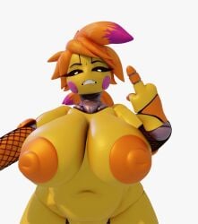 angry artist_request big_breasts disgusted five_nights_at_freddy's middle_finger showbiz_toy_chica toy_chica_(fnaf)