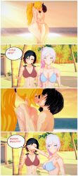 3d 4girls beach black_hair blake_belladonna blonde_hair blue_eyes canon_couple cat_ears covering_eyes english_text female female_only human kiss lavender_eyes lesbian_kiss multiple_girls purple_eyes red_hair ruby_rose rwby silver_eyes stormstriker sunset text weiss_schnee white_hair yang_xiao_long yellow_eyes yuri