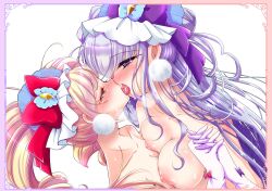 2girls aisaki_emiru blonde_hair blush breasts cure_amour cure_macherie female female_only french_kiss french_kissing holding_hands hugtto!_precure kissing large_breasts magical_girl medium_breasts miyanoyuki multiple_girls precure pretty_cure purple_hair ruru_amour small_breasts yuri