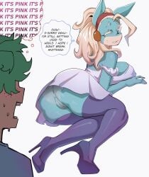 1boy 1girls anthro anus anus_peek ass asshole big_ass big_breasts big_thighs blinking blonde_hair blue_body boku_no_hero_academia breasts butthole clothing deku dialogue dress english_text eyeless_male fell_down female female_focus fox_ears fox_girl furry green_hair heels high_heels huge_ass imminent_penetration imminent_sex ippan_josei izuku_midoriya lace_panties legwear light-skinned_male light_skin long_hair looking_at_partner looking_at_pussy looking_back looking_down male midoriya_izuku my_hero_academia no_panties no_underwear panties purple_legwear pussy see-through see-through_clothing see-through_panties shybred skirt speech_bubble text thick_thighs thighhighs thin_panties thought_bubble two_tone_body two_tone_skin updress upskirt visible_pussy visible_underwear white_dress