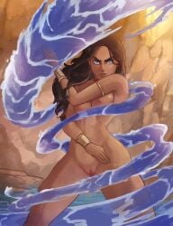 1girls ai_generated angry avatar_legends avatar_the_last_airbender breasts female katara looking_at_viewer naked nickelodeon nicktoons nipple nude pussy skinny_dipping solo water water_tribe waterbending