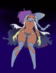 1girls breasts closed closed_eyes clothes clothing covered covered_mouth damaged dark down eyes female figure floating focus gloves hair hips hood hourglass kirby_(series) laying magolor minus8 mouth nipples no_shading purple purple_hair ripped skin solo thick thighs torn_cloak torn_clothes twintails