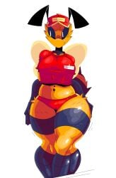 anthro barely_clothed bee bee_girl big_breasts crop_top hat pizza_bee_(xexeezy) pizza_girl thick_thighs wide_hips xexeezy