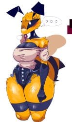 ... abdomen anthro bee bee_girl big_ass big_breasts choker cleavage clothes fluffy_body pizza_bee_(xexeezy) solo_female speech_bubble thick_thighs tongue_out wide_hips wings xexeezy