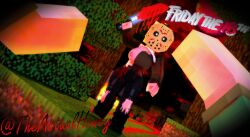 3d big_breasts black_and_blonde_hair blood blood_splatter female friday_the_13th honey_(tah) horror_(theme) jason_voorhees machete mine-imator minecraft rule_63 theactualhoney