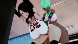 1futa 1girls 3d animated black_hair cinder_fall dark-skinned_female dark-skinned_futanari dark_skin emerald_sustrai female futa_on_female futanari girls_only green_hair gym_clothes gym_clothing gym_uniform no_sound red_eyes rwby stormstriker tagme video yellow_eyes