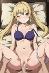 1boy 1boy1girl 1girls ai_generated bandai_namco bed belly belly_button blonde_hair blush breasts code_vein cum cum_in_pussy cum_inside cumshot curvy ejaculation eye_contact female genitals grabbing grabbing_legs green_eyes legs_apart legs_up light-skinned_female light_skin long_hair looking_at_another looking_at_viewer male medium_breasts mia_karnstein missionary missionary_position naked naked_female nopemope26 nude nude_female on_back on_bed one_eye_closed penetration penis penis_in_pussy pov pov_crotch pov_eye_contact pussy pussy_juice straight twintails uncensored vagina vaginal_penetration vaginal_sex video_games yellow_hair