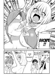 2boys 2girls 774_(nanashi) assistant_(tejina_senpai) big_boobs big_breasts bikini bikini_removed black_and_white black_hair blush breasts canonical_scene cleavage crossover curvy embarrassed embarrassed_nude_female enf english_text hayase_nagatoro heavy_blush long_hair manga monochrome naoto_hachioji_(senpai) navel official_art please_don't_bully_me,_nagatoro short_hair simple_background small_breasts stolen_bikini stolen_swimsuit tan tan_skin tanline tanned tejina_senpai tejina_senpai_(character) text white_background wide_hips