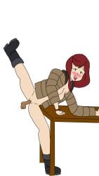 arcane_odyssey boots breasts green_eyes icewave iris_(arcane_odyssey) jacket red_hair table table_sex