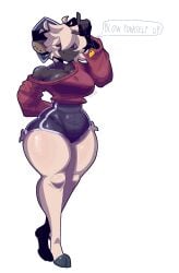 anthro crop_top ear_tag eyes_covered piercing ram_horn sheep sweater thick_thighs wide_hips xexeezy