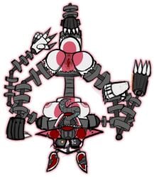 3_feet 3_legs animatronic anthro anus ass bodily_fluids breasts caloxya canid canine endoskeleton female five_nights_at_freddy's five_nights_at_freddy's_4 fox genital_fluids genitals long_tongue looking_at_viewer machine mammal mangle_(fnaf) mangled_mangle_(fnaf) multi_leg multi_limb nightmare_mangle presenting presenting_pussy pussy pussy_juice robot saliva saliva_string scottgames solo tongue upside-down