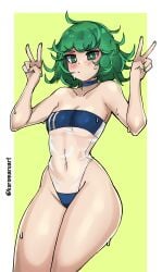 1girls big_ass female female_only fully_clothed green_hair gris_swimsuit kuromaruart one-punch_man revealing_clothes small_breasts solo tatsumaki thick_thighs v