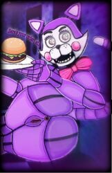 animatronic animatronic_female animatronic_girl anus ass big_ass bowtie brown_eyes cat_humanoid cat_tail cheeks cindy_(fnac) fazbear_fanverse female_only five_nights_at_candy's five_nights_at_freddy's laying_on_side looking_at_viewer mechanical_arms purple_skin round_ass round_butt round_eyes showing_ass