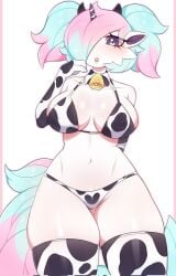 bikini_bottom bikini_top blush cow_print female galarian_ponyta galutine gardevoir hybrid legwear looking_at_viewer open_mouth pokémon_(species) pokemon pokemon_(species) pokemon_fusion ponyta regional_form_(pokemon) solo swimwear white_body