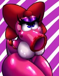 1girls absurd_res anthro big_breasts big_thighs bimbo birdo birdo_(character) blue_eyes bow breasts curvy curvy_figure dinosaur eyeshadow female female_only hi_res irc_(artist) lips lipstick makeup mario_(series) nintendo pink_body pink_skin presenting purple_eyeshadow red_body red_lipstick reptile scalie shiny solo spiked_tail spikes tail thick thick_hips thick_thighs thighs wide_hips