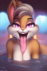 ai_generated female_focus female_only hot_tub imminent_rape imminent_sex jacuzzi lola_bunny long_tongue looking_at_viewer looney_tunes novelai pov pov_eye_contact rape_face very_long_tongue