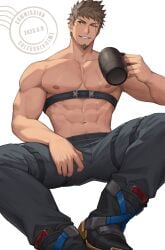 479992103 bara chest_strap eye_scar facial_hair goatee male_only rex_(xenoblade) scar shirtless shirtless_male xenoblade_(series) xenoblade_chronicles_2 xenoblade_chronicles_3