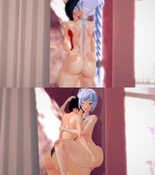 2girls 3d blue_eyes female female_only girls_only lesbian red_hair ruby_rose rwby stormstriker weiss_schnee white_hair