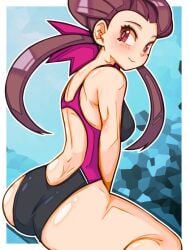 ass brown_eyes female mimizunooka one-piece_swimsuit pokemon pokemon_rse roxanne_(pokemon) source_request tagme