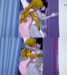 2girls black_hair blake_belladonna blonde_hair canon_couple female female_only girls_only lesbian lesbian_kiss multiple_girls rwby stormstriker yang_xiao_long