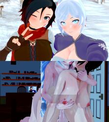 2girls blue_eyes female female_only girls_only multiple_girls red_hair ruby_rose rwby selfie silver_eyes stormstriker weiss_schnee white_hair yuri