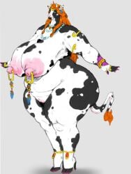 3:4 anthro areola ass belly big_areola big_breasts big_butt big_muscles big_nipples bovid bovine bracelet breasts breastwizard female gem genitals hair hi_res horn huge_areola huge_breasts huge_butt huge_hips huge_muscles jewelry mammal muscular necklace nipple_piercing nipples orange_hair overweight overweight_anthro overweight_female piercing pussy solo thick_nipples