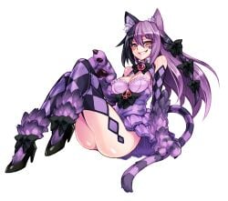 alpha_channel animal_hands animal_legs big_ass bubble_butt cat_ears cat_tail catgirl cheshire cheshire_cat cheshire_cat_(monster_girl_encyclopedia) dat_ass frilled_skirt frills kenkou_cross monster_girl monster_girl_encyclopedia multicolored_hair no_panties official_art outline pawpads paws png shiny_skin skirt solo sticker thick_thighs thighhighs thighs transparent_background two_tone_hair