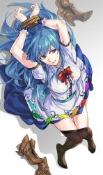 blue_hair bondage boots imminent_sex implied_sex pantyhose red_eyes ruukii_drift tagme tenshi_hinanawi tied_up touhou