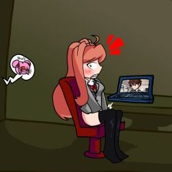 1girls computer doki_doki_literature_club doki_doki_takeover english_text feet female laptop masturbation mc_(doki_doki_literature_club!) monika_(doki_doki_literature_club) natsuki_(doki_doki_literature_club) richieart scared solo_focus text