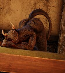 3d 3d_(artwork) anthro argonian big_butt blender digital_media_(artwork) female leaning_on_hand looking_at_viewer lying_on_bed scales scalie skyrim the_elder_scrolls