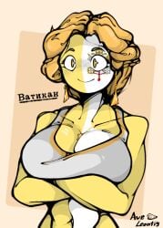 abs ave_leontiy big_breasts clothing countryhumans countryhumans_girl female female_focus female_only short_hair topwear vatican_city_(countryhumans) yellow_body yellow_eyes yellow_hair