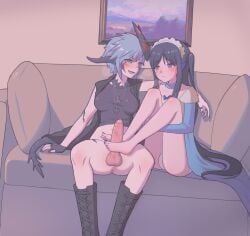 1futa 1girls 2022 5_toes animal_ears arm_around_shoulders au_ra balls barefoot big_breasts big_penis black_hair blue_eyes blue_hair blue_scales blue_toenail_polish blue_toenails boots bottomless clothed clothing couch duo erection feet female final_fantasy final_fantasy_xiv fingerless_gloves fingernails fins foot_fetish footjob foreskin freckles futa_on_female futanari green_eyes hi_res horns huge_cock human humanoid humanoid_penis junko_tanaka kaeivus kemonomimi light-skinned_female light-skinned_futanari light_skin long_hair mask painted_nails painting pale-skinned_female pale_skin partially_clothed penis ring rings scales second-party_source short_hair sitting tail terni_uwu toenail_polish uncircumcised veiny_penis virtual_youtuber vtuber xaela