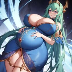 ai_generated big_ass big_breasts big_butt blue_clothes blue_clothing blue_eyes blue_hair bubble_butt chaos_(warhammer) cult cultist gold_(metal) gold_jewelry jewelry large_ass large_butt pregnant tzeentch unstable_diffusion warhammer_(franchise) warhammer_40k warhammer_fantasy