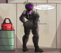 1girls 2d_(artwork) armor asking_a_question asking_viewer ass english_text halo_(series) helmet hips large_ass looking_back spartan_(halo) spartandoodles speech_bubble text thick_ass thick_thighs thighs