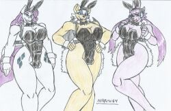 anthro big_breasts big_hips big_penis bunnysuit eyeshadow flight freedom_planet furry futa_only futanari jetpack marlon64 my_little_pony my_little_pony purple_hair purple_lipstick rarity_(mlp) rouge_the_bat sash_lilac sonic_(series) traditional_media_(artwork) white_background white_hair