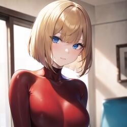 1girls ai_generated bell_haircut big_breasts blonde blonde_female blonde_hair blue_eyes bob_cut bodysuit bust busty clover_(totally_spies) expressionless_face female female_human human human_female human_only indoors looking_at_viewer nemus_waifu_generator pooplool red_bodysuit red_clothing slight_blush sole_female solo solo_female tagme tight_clothing totally_spies window