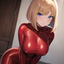 1girls ai_generated bell_haircut big_breasts blonde blonde_female blonde_hair blue_eyes bob_cut bodysuit bust busty clover_(totally_spies) erect_nipples erect_nipples_under_clothes female female_human human human_female human_only indoors leaning_forward leaning_forwards looking_at_viewer nemus_waifu_generator pooplool red_bodysuit red_clothing slight_blush sole_female solo solo_female tagme tight_clothing totally_spies